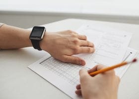 Student completing a multiple-choice exam with a pencil, close-up view.