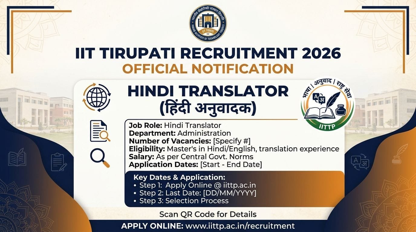 IIT Tirupati Hindi Translator Recruitment 2026 Official Notification Banner